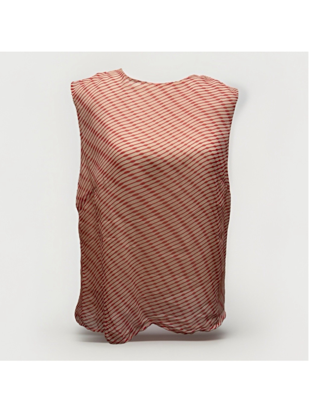 Vintage 90s Tamotsu Silk Cream/Red Diagonal Pinstripe Sleeveless Blouse M /10